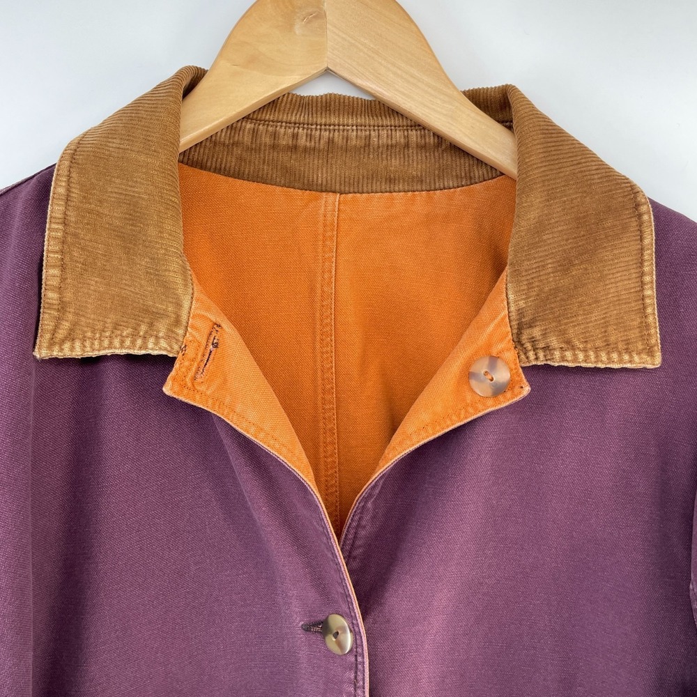 Vintage Barn Coat Chore Jacket Women XL Canvas Corduroy Collar Reversible Preppy - Picture 3 of 16